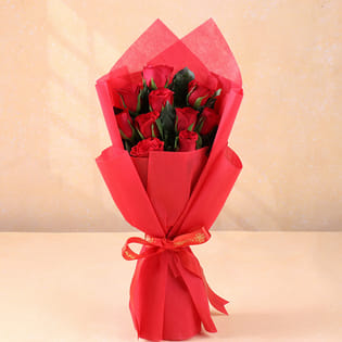 10 Red Roses Flower Bouquet 