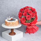 Combo of Roses N Butterscotch Cake: Flower and Cake Online Delivery