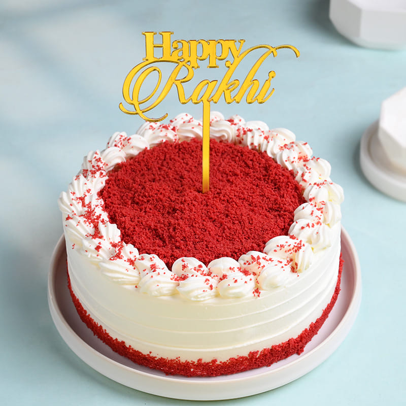 Set Of 2 Rudraksha Rakhi With Red Velvet Cake