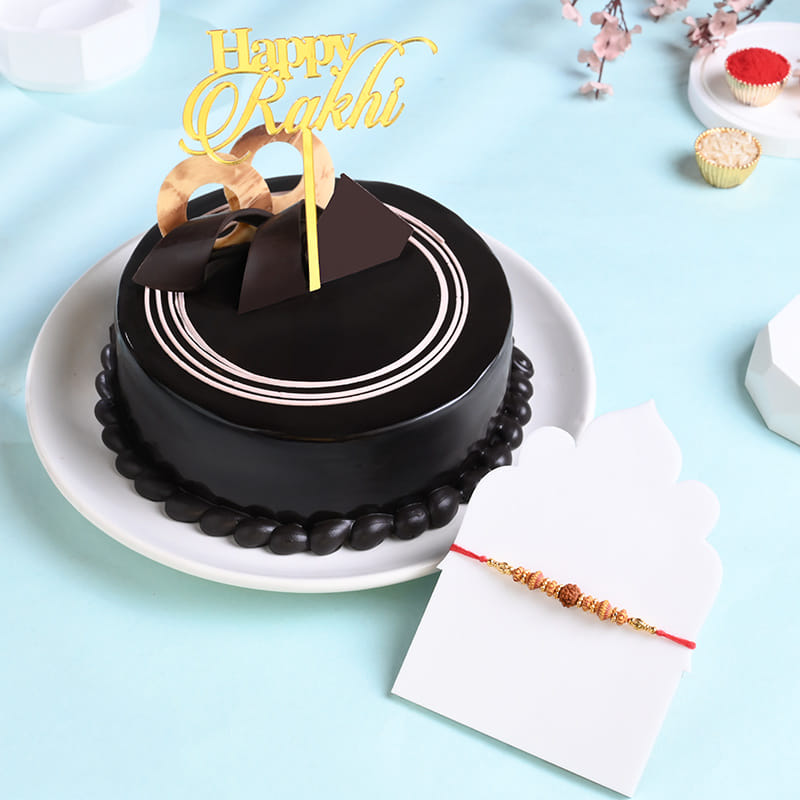 Rudraksha Rakhi With Choco Truffle Cake