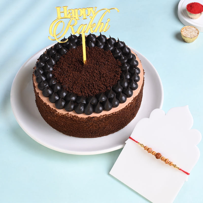 Rudraksha Rakhi With Chocolate Dollop Cake