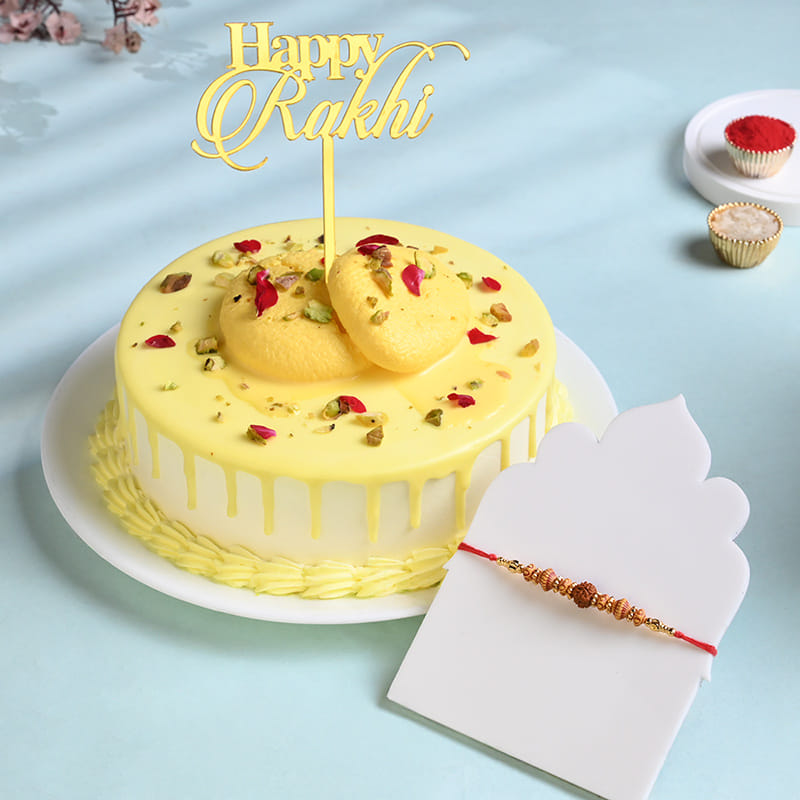 Rudraksha Rakhi With Rasmalai Cake