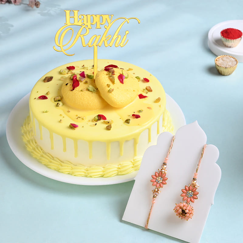 Bhaiya Bhabhi Rakhi Set With Rasmalai Cake