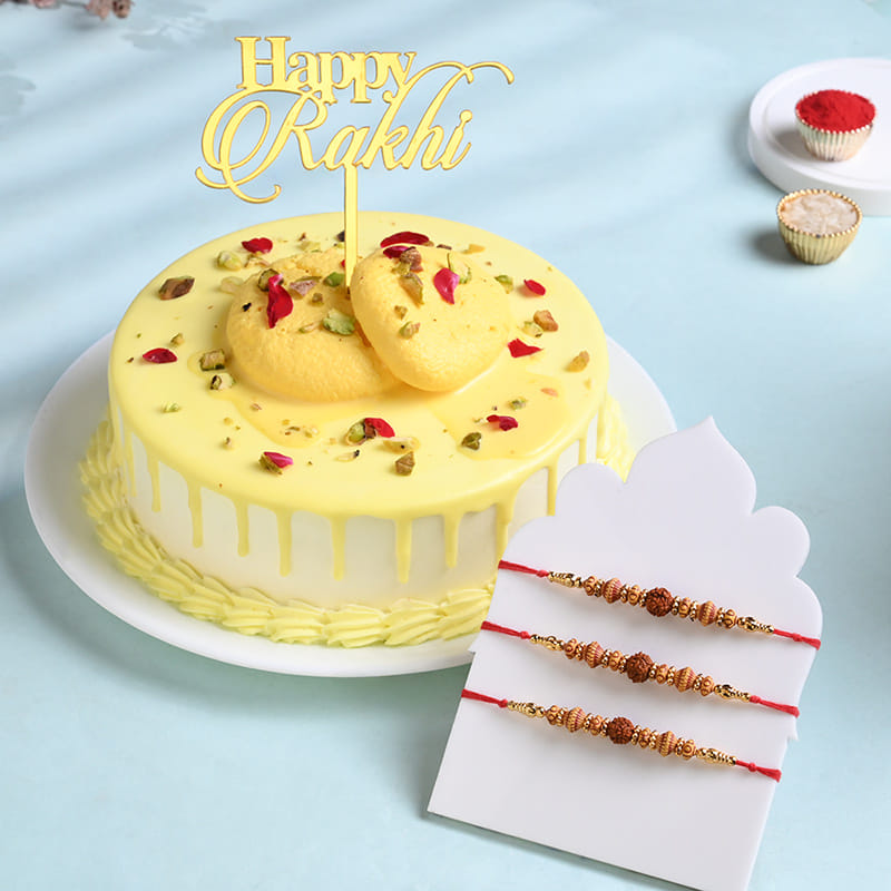 Rudraksha Rakhi N Rasmalai Cake Combo