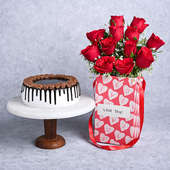 Chocolate Cake And Red Rose Box: Send Flowers And Cake Online