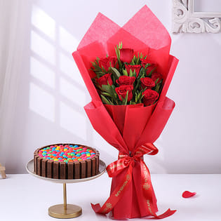 Kitkat Gems Chocolate Cake with Red Roses