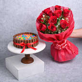 Kitkat Gems Chocolate Cake with Red Roses: Flower and cake delivery online