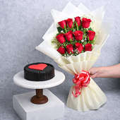 Red Heart Rose Cake Combo