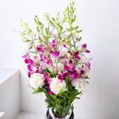 Pretty Orchids N Carnations Bouquet Online Delivery