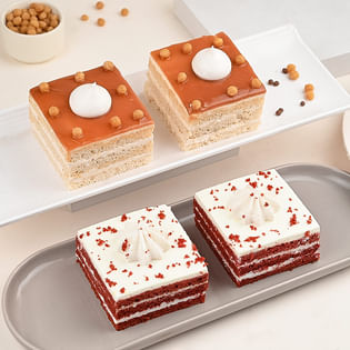 Heavenly Duo Of Butterscotch N Red Velvet Pastry