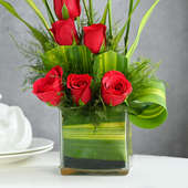 Long Stem Red Rose Vase Online Delivery in India