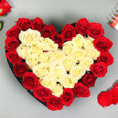Heart Shape Arrangement of Red and White Roses