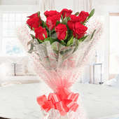 10 Red Roses Bunch with Front View