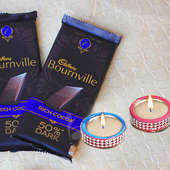 Scintillating Diwali Combo - 2 cadbury bournville and 2 designer diyas