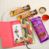 Rakhi Combo of 1 Rakhi and Five Star Silk Chocolate - One Day Delivery Available