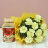 Rakhi With Flowers - Rakhi With Ten Yellow Carnations