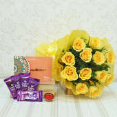 Rakhi with Yellow Roses and Chocolates