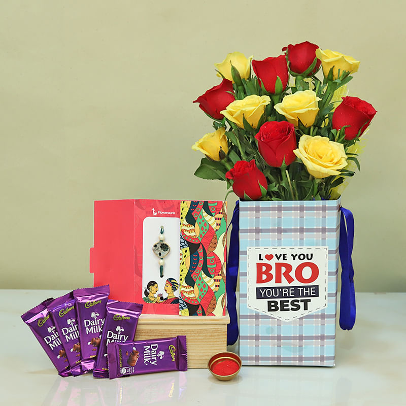 Dairy Milk Mixed Roses Rakhi Combo