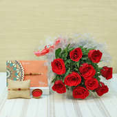Bunch of 10 Red Roses and 2 Rakhis for Brother