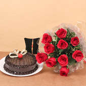Rakhi with Red Roses and Cake with Rakhi