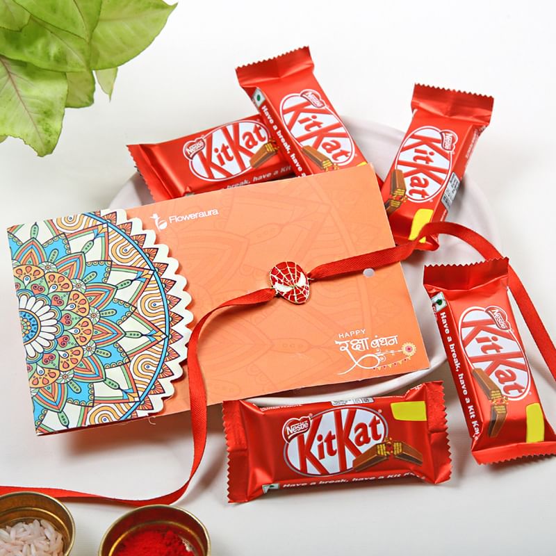spiderman Rakhi With Five Kitkat chocolates