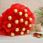 Express Rakhi Bonanza - Combo of Rakhi with Ferrero Rocher chocolate bouquet and Roli tikka