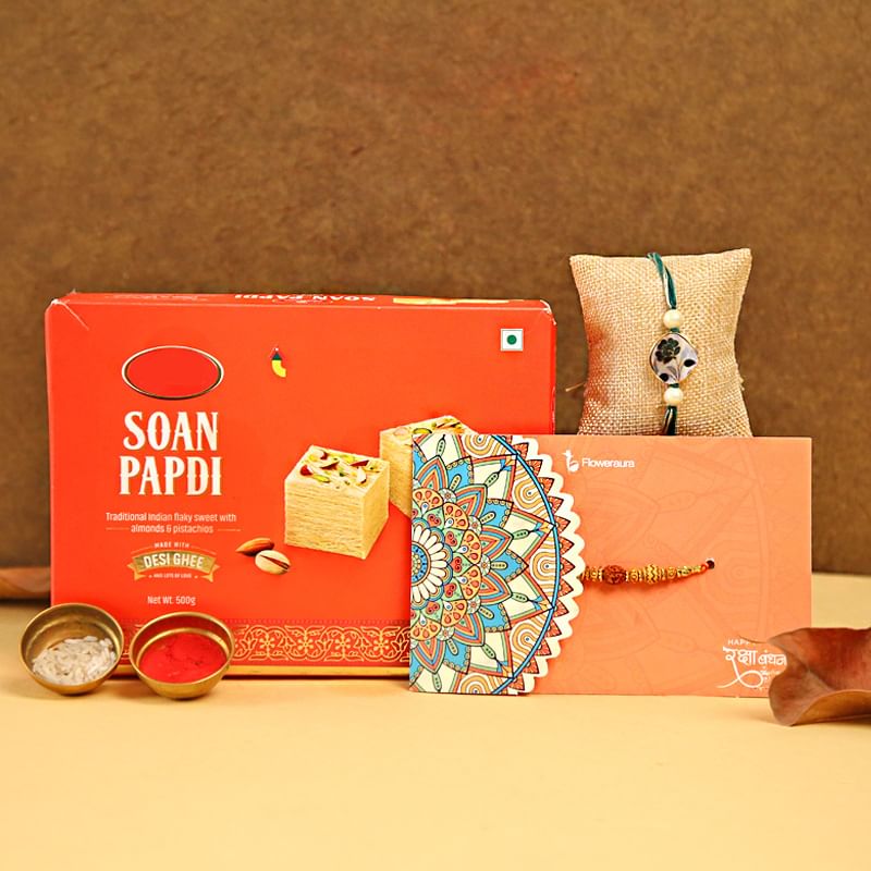 Two Rakhis with One Kg Soan Papdi - Same Day Delivery Available