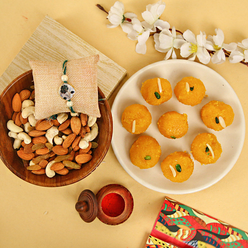Motichoor Ladoo Rakhi With Dry Fruits