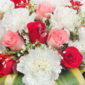 10 Pink Roses 5 Red Roses and 10 White Carnations in Zoomed View