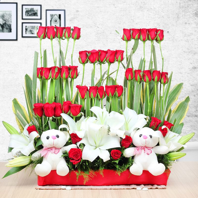 Ever Lasting Love - Amazing combo of roses and 2 teddies