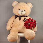 Big Teddy with Thirty Red Roses Bunch