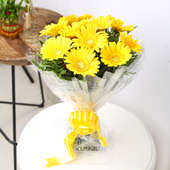 Image 2 of 10 Yellow Gerberas with Top View