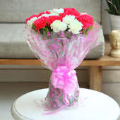 20 Pink and White Carnations Bouquet with Front View