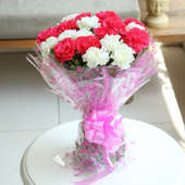 20 Pink and White Carnations Bouquet