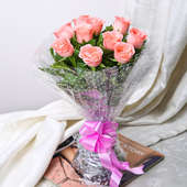 10 Pink Roses Bunch with Front View