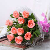 10 Pink Roses Bunch