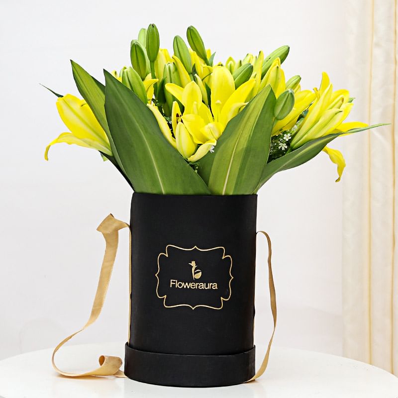 Yellow Asiatic Lilies: Arrangement of 10 Yellow Lilies