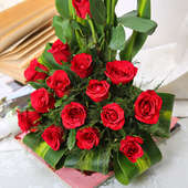 18 Red Roses in Basket in Zoomed View