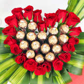 Rose Choc Love Arrangement:20 Red Roses and 16 Ferrero Rochers in a Basket