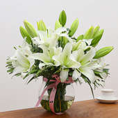 O Darling White Lily Vase: Arrangement of 10 White Lilies