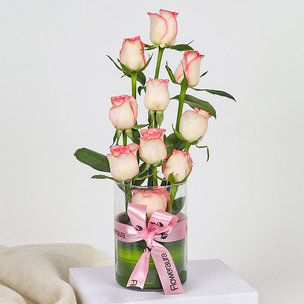 Fresh Pink Roses With Vase - Send flowers to India Online