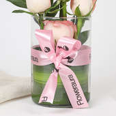 Fresh Pink Roses With Vase Zoom
