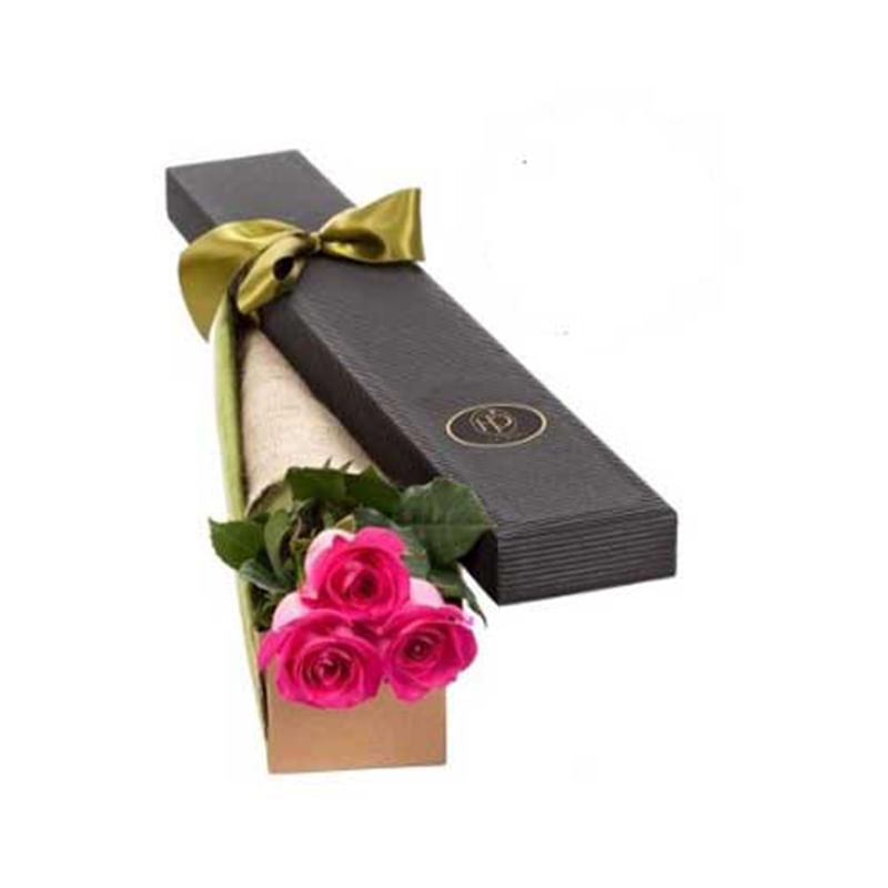 3 Pink Roses in a Classic Box