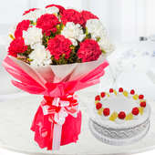10 Carnation flowers with 1/2 kg pineapple cake