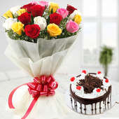 20 Mixed flowers with 1/2 kg black forest cake
