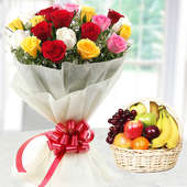 20 Mixed flowers with 2 kg fruit basket