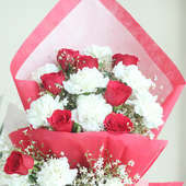 Bunch of 10 Red & White Roses - Valentine Day Flowers