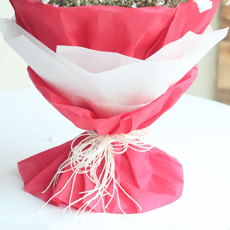 Peaceful Blossoms - White Lilies Red Carnations Red and White Paper Packaging