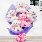Fluffy Bunch - A bouquet of 5 cute pink teddies