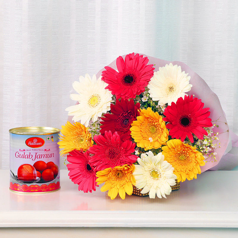 Gerberas Bunch & Gulab Jamun